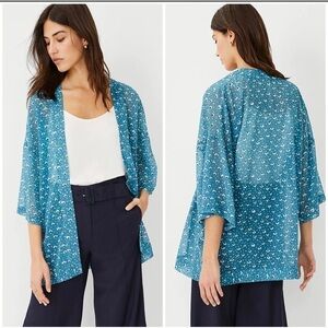 NWT Ann Taylor Womens Sz XS / S Blue Floral Print Kimono Sheer Cardigan Topper